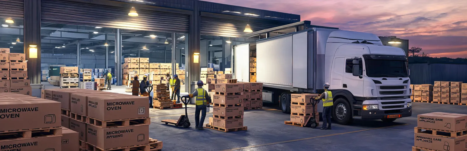 Home appliance factory loading bay with export cartons